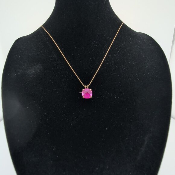 14K Gold Box Chain Necklace With Lab-Created Cushion-Cut Pink Sapphire Pendant - Picture 2 of 13